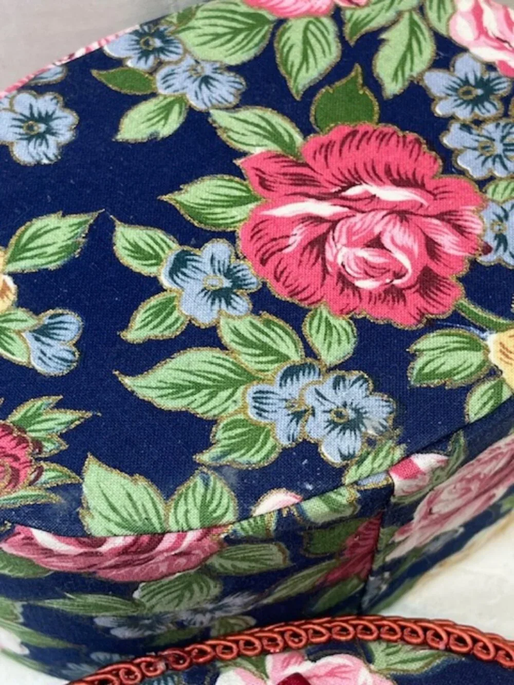VTG Oval 2-Piece Floral Padded Fabric-Covered Storage Trinket Sewing JewelryBox